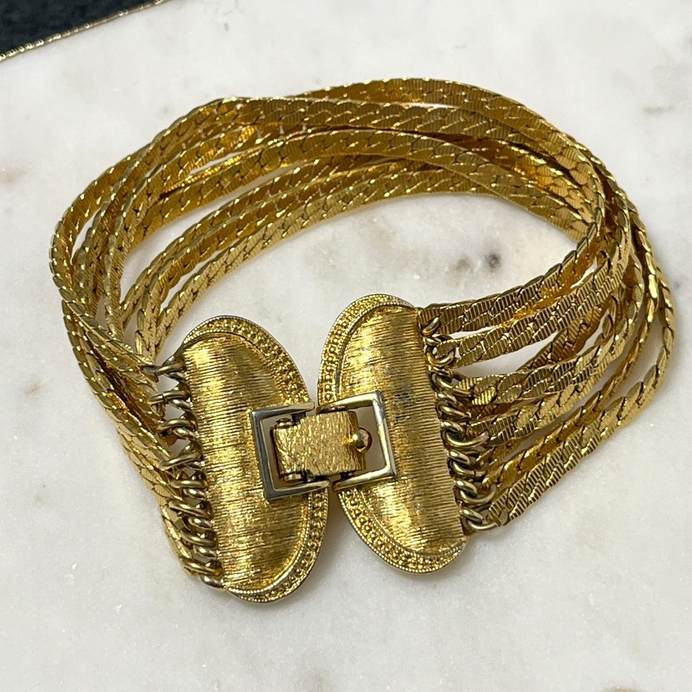 Vintage Monet 8 Strand Bracelet Gold Tone Statement Signed